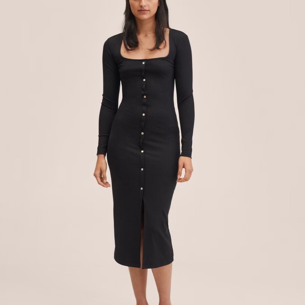 Mango Black midi dress with square neckline